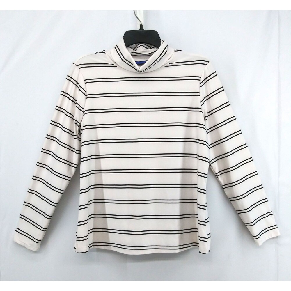 Apt. 9 Shirt Women Size PL White Black Pinstripe Long Sleeve Turtleneck Top